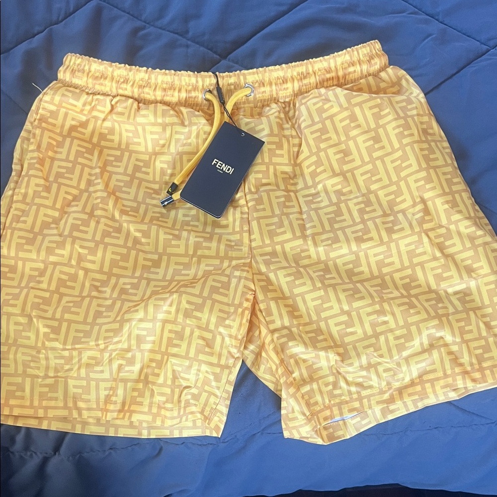 Fendi Gold Patterned Swim Trunks